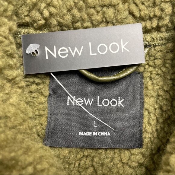 New Look Women's Olive Faux Leather Sherpa-Lined Jacket Warm Size L - New - Picture 7 of 9